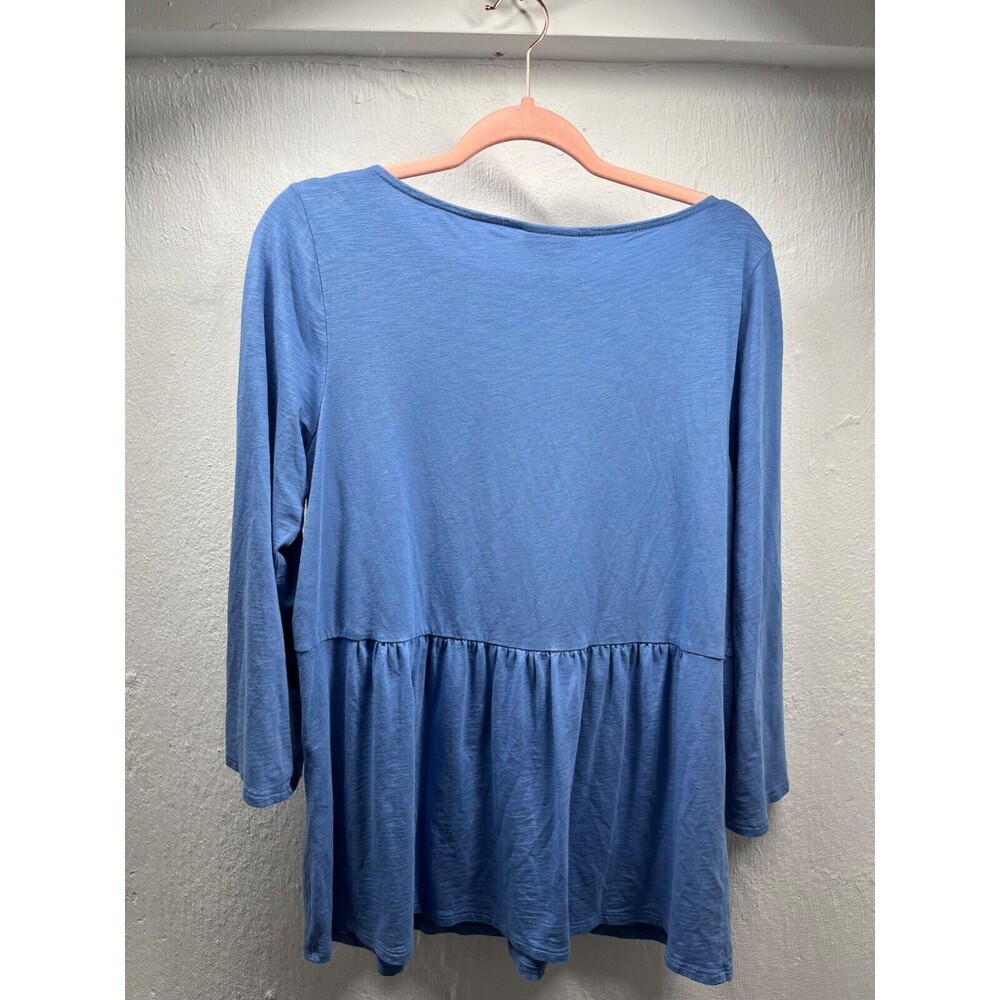 J JILL BLUE TUNIC SIZE MEDIUM gathered waist 3/4 sleeves drop waist